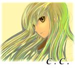  bangs c.c. character_name close-up closed_mouth code_geass expressionless face from_side green_hair long_hair lowres solo upper_body yellow_eyes yukari_(konekonekozou) 