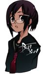  brown_hair bunbun dark_skin glasses original school_uniform solo tan 