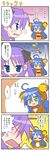  4koma animal_costume bad_id bad_pixiv_id bear_costume chibi comic hiiragi_kagami izumi_konata lucky_star misooden mole mole_under_eye multiple_girls purple_hair translated 