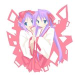  hakama hiiragi_kagami hiiragi_tsukasa japanese_clothes kanikama lucky_star miko red_hakama siblings sisters solo twins 