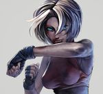  blonde_hair blood blood_on_face blue_eyes blue_mary fatal_fury gloves glowing glowing_eyes halterneck iwai_ryou midriff short_hair snk solo the_king_of_fighters 