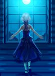  darker_than_black dress moonlight mutsuki_(moonknives) purple_dress solo stairs white_hair window yin 