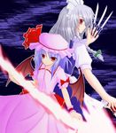  bat_wings between_fingers hat izayoi_sakuya knife multiple_girls pink_hat remilia_scarlet shirotsuki_kouta touhou weapon wings 