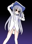  blush book_of_the_azure_sky dress_shirt frapowa long_hair lyrical_nanoha mahou_shoujo_lyrical_nanoha_strikers panties reinforce_zwei shirt silver_hair solo underwear white_panties 