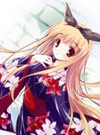  blonde_hair bow dutch_angle hair_bow japanese_clothes kimono long_hair original red_eyes solo yuki_usagi 