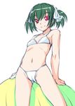  bikini bosshi cameltoe flat_chest green_hair original red_eyes short_twintails smile solo swimsuit twintails white_bikini yu_(bosshi) 