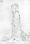  greyscale hosokawa_kanako maria-sama_ga_miteru monochrome sameha_ikuya solo statue torii tower traditional_media village 