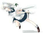  braid dagger izayoi_sakuya running seo_tatsuya short_hair silver_hair solo touhou twin_braids weapon 