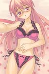  blush bra glasses lingerie lucky_star oryou panties pink_eyes pink_hair solo takara_miyuki thigh_gap underwear underwear_only 