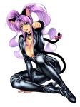  animal_ears antenna_hair bell bell_collar belt black_bodysuit bodysuit boots breasts cat_ears cat_tail catsuit center_opening cleavage collar fake_animal_ears high_heel_boots high_heels homare_(fool's_art) large_breasts leather lipstick long_hair lying makeup no_bra on_side original paw_pose purple_eyes purple_hair purple_lipstick ribbon shizune_(homare) shoes sitting solo tail tail_ribbon thigh_boots thighhighs twintails 