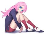  bike_shorts blue_eyes iwai_ryou kneehighs leg_hug long_hair pink_hair shoes shoujo_kakumei_utena sitting sneakers solo tenjou_utena 