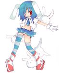  animal_ears artist_request blue_hair bunny_ears gradient_hair inline_skates multicolored_hair oekaki original panties red_eyes roller_skates school_uniform skates solo striped striped_legwear thighhighs underwear 