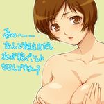  breasts brown_hair hairu huge_breasts nude solo super_real_mahjong toyohara_etsuko translated upper_body 