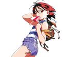  backpack bag bandaid denim denim_shorts food highres popsicle shorts solo soreyuke!_uchuu_senkan_yamamoto_youko watanabe_akio yamamoto_youko 