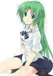  green_eyes green_hair half_updo higurashi_no_naku_koro_ni kneehighs long_hair mizuki_makoto school_uniform socks solo sonozaki_shion 