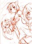  animal_ears cat_ears monochrome multiple_girls ninoko original red sketch 