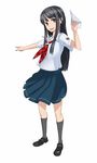  :d black_legwear emblem futami_eriko kibina_high_school_uniform kimi_kiss kneehighs loafers looking_at_viewer neckerchief open_mouth paper_airplane ryman school_uniform serafuku shirt shoes smile solo standing white_shirt 