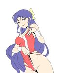  adjusting_clothes adjusting_swimsuit amano_kazumi artist_request blue_eyes blue_hair bow breasts casual_one-piece_swimsuit cleavage hair_bow lifted_by_self long_hair lowres medium_breasts no_panties one-piece_swimsuit simple_background single_vertical_stripe solo swimsuit swimsuit_lift top_wo_nerae! yellow_bow 