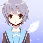  angel_wings blue_sailor_collar close-up grey_hair kita_high_school_uniform lowres maskman nagato_yuki sailor_collar school_uniform serafuku short_hair solo suzumiya_haruhi_no_yuuutsu wings yellow_eyes 