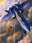 aircraft airplane battle fighter_jet flying ghost ghost_drone guld_goa_bowman highres jet macross macross_plus mecha military military_vehicle official_art omega_one scan science_fiction sharon_apple tenjin_hidetaka variable_fighter x-9 yf-21 