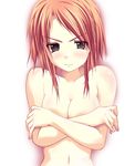  &gt;:( ayase_hikaru blush breasts cleavage collarbone crossed_arms frown large_breasts looking_at_viewer navel nude original short_hair solo stomach upper_body v-shaped_eyebrows 