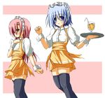  1girl anna_miller ayasaki_hayate crossdressing cup drink drinking_glass hayate_no_gotoku! katsura_hinagiku orange_skirt otoko_no_ko skirt thighhighs touda_rui tray waitress zettai_ryouiki 