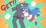  &gt;_&lt; 1girl :3 ahoge blue_hair closed_eyes get glomp hug hug_from_behind izumi_konata lucky_star mole mole_under_eye screencap x3 