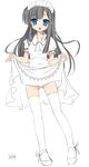  black_hair blue_eyes dress dress_lift grey_hair long_hair maid original panties pantyshot solo thighhighs tomusooya underwear 