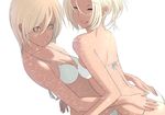  :o bikini blonde_hair closed_eyes dutch_angle hug kiriman_(souldeep) light multiple_girls original short_hair smile swimsuit white_background yellow_eyes 