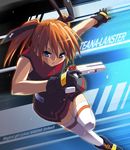  blue_eyes character_name copyright_name cross_mirage eretto gloves gun lyrical_nanoha magical_girl mahou_shoujo_lyrical_nanoha_strikers orange_hair running solo teana_lanster thighhighs twintails weapon zettai_ryouiki 