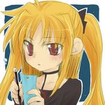  blonde_hair fate_testarossa kajikawa_yahiro long_hair lyrical_nanoha mahou_shoujo_lyrical_nanoha mechanical_pencil pencil red_eyes solo twintails 