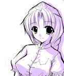  bangs braid breasts covered_nipples frown hat large_breasts long_hair looking_at_viewer lowres monochrome nurse_cap parted_bangs purple ryuushou simple_background sketch solo touhou upper_body white_background yagokoro_eirin 