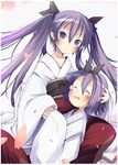  hiiragi_kagami hiiragi_tsukasa japanese_clothes kawahara_megumi kimono lucky_star multiple_girls purple_hair siblings sisters twins 