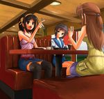  asahina_mikuru brown_hair kita_high_school_uniform multiple_girls nagato_yuki patricia_(stylish_marunage) restaurant school_uniform short_hair suzumiya_haruhi suzumiya_haruhi_no_yuuutsu thighhighs zettai_ryouiki 