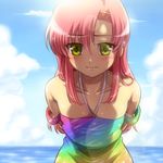  arms_behind_back blush collarbone flat_chest hairu hayate_no_gotoku! katsura_hinagiku leaning_forward looking_at_viewer lowres pink_hair solo water yellow_eyes 