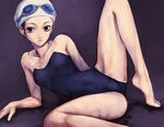  barefoot breasts copyright_request feet goggles iwai_ryou one-piece_swimsuit school_swimsuit small_breasts solo spread_legs swim_cap swimsuit 