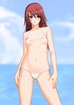  bikini blue_eyes blush day mishima_toshihiro original red_hair side-tie_bikini solo string_bikini swimsuit 