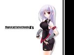  belt blush breasts copyright_name cosplay fate_testarossa fate_testarossa_(cosplay) fingerless_gloves frapowa from_side gloves highres large_breasts long_hair loose_belt lyrical_nanoha magical_girl mahou_shoujo_lyrical_nanoha mahou_shoujo_lyrical_nanoha_a's red_eyes reinforce silver_hair solo 