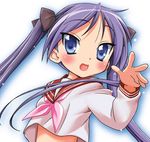  hiiragi_kagami hogeyama long_hair lowres lucky_star pink_neckwear ryouou_school_uniform school_uniform serafuku solo 