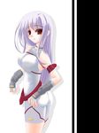  alternate_color ass belt blush breasts fingerless_gloves frapowa from_side gloves large_breasts long_hair loose_belt lyrical_nanoha magical_girl mahou_shoujo_lyrical_nanoha mahou_shoujo_lyrical_nanoha_a's red_eyes reinforce see-through silver_hair solo 