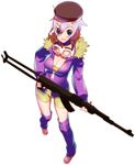  bike_shorts goggles gun hat jacket leg_warmers original purple_hair rifle short_hair solo tensugi_takashi weapon 