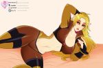  2018 3:2 animal_humanoid bed big_breasts blonde_hair breasts brown_eyes cheetara cleavage clothed clothing feline feline_humanoid female gumroad hair humanoid ko-fi lawzilla long_hair looking_at_viewer lying mammal midriff navel nipple_bulge on_side open_mouth pants patreon pinup pose simple_background slit_pupils small_waist solo spots spotted_hair tan_background thundercats topwear tumblr url wasp_waist 