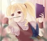  blonde_hair book buriki kirisame_marisa pencil pencil_mustache solo touhou wooden_pencil 