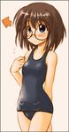  black_school_swimsuit blush glasses hirasaka_makoto kanon misaka_shiori one-piece_swimsuit school_swimsuit short_hair solo swimsuit 