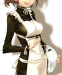  apron breasts brown_hair haritama_hiroki head_out_of_frame large_breasts maid open_mouth original shadow short_hair solo tray 