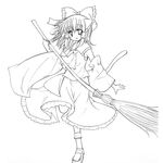  :d animal_ears blush broom cat_ears cat_tail catbell detached_sleeves dress full_body greyscale hakurei_reimu holding long_hair looking_at_viewer monochrome open_mouth simple_background smile solo standing tail touhou white_background 