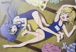  absurdres blonde_hair foot_tickling furude_rika highres higurashi_no_naku_koro_ni houjou_satoko megami multiple_girls name_tag one-piece_swimsuit sakai_kyuuta scan school_swimsuit swimsuit tickling 