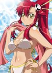  bikini breasts cleavage isse long_hair medium_breasts ponytail red_hair scarf side-tie_bikini solo sweat swimsuit tengen_toppa_gurren_lagann tieback yellow_eyes yoko_littner 