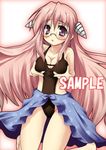  :o blue_sarong blush breast_lift breast_squeeze breasts casual_one-piece_swimsuit cleavage drill_hair glasses kneeling lucky_star medium_breasts one-piece_swimsuit pink_hair purple_eyes sample sarong solo swimsuit takara_miyuki tekehiro 