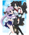  crossover fate/stay_night fate_(series) hiiragi_kagami hizuki_yayoi homurahara_academy_uniform lucky_star multiple_girls panties pantyshot purple_hair ryouou_school_uniform school_uniform serafuku skirt thighhighs toosaka_rin trait_connection two_side_up underwear wind wind_lift zettai_ryouiki 